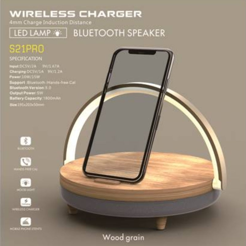 Our Woodgrain Phone Charger/Bluetooth Speaker